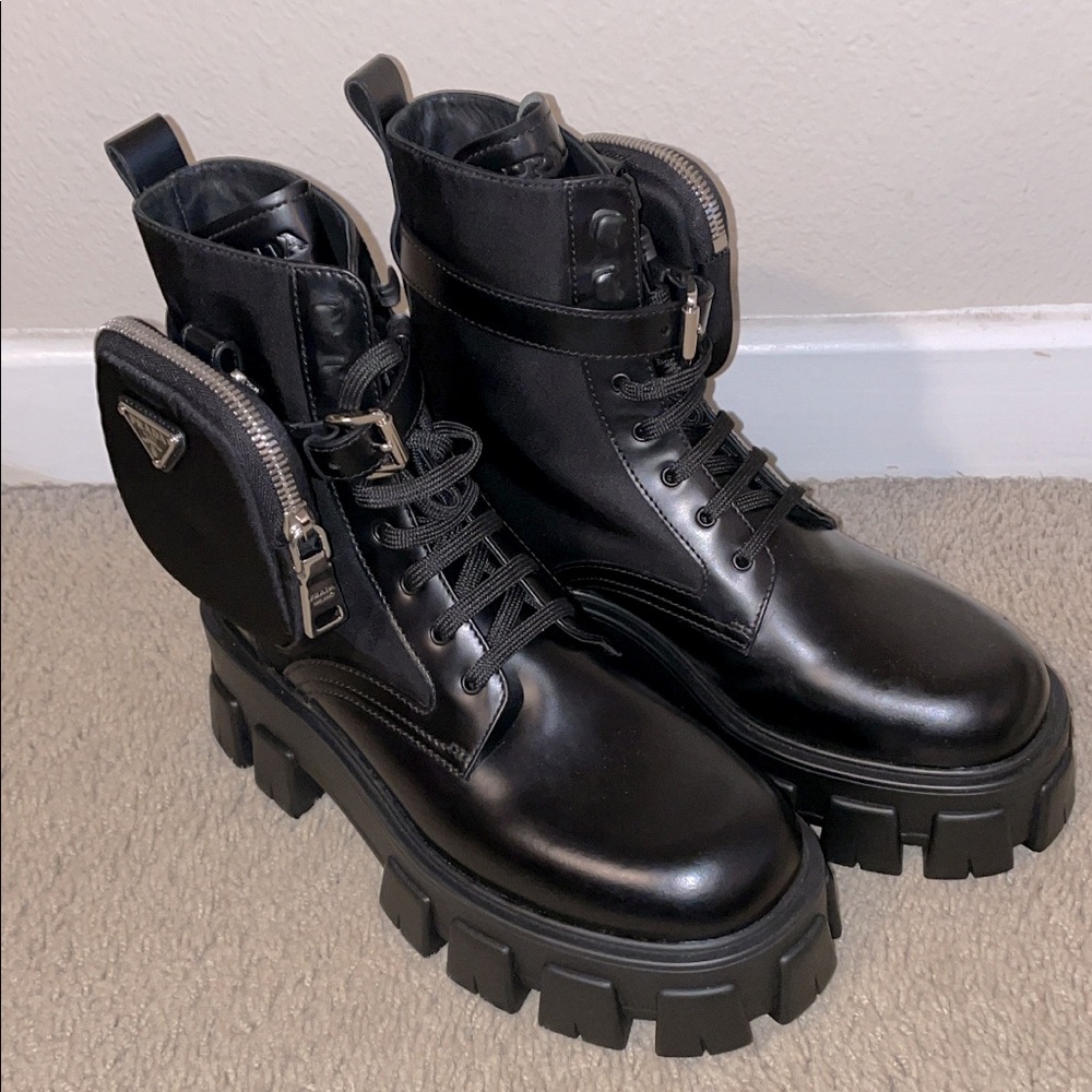 Prada Lug Sole Combat Boot with Pouches